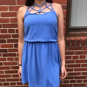 Lovposh Periwinkle Dress With Geometric Neckline